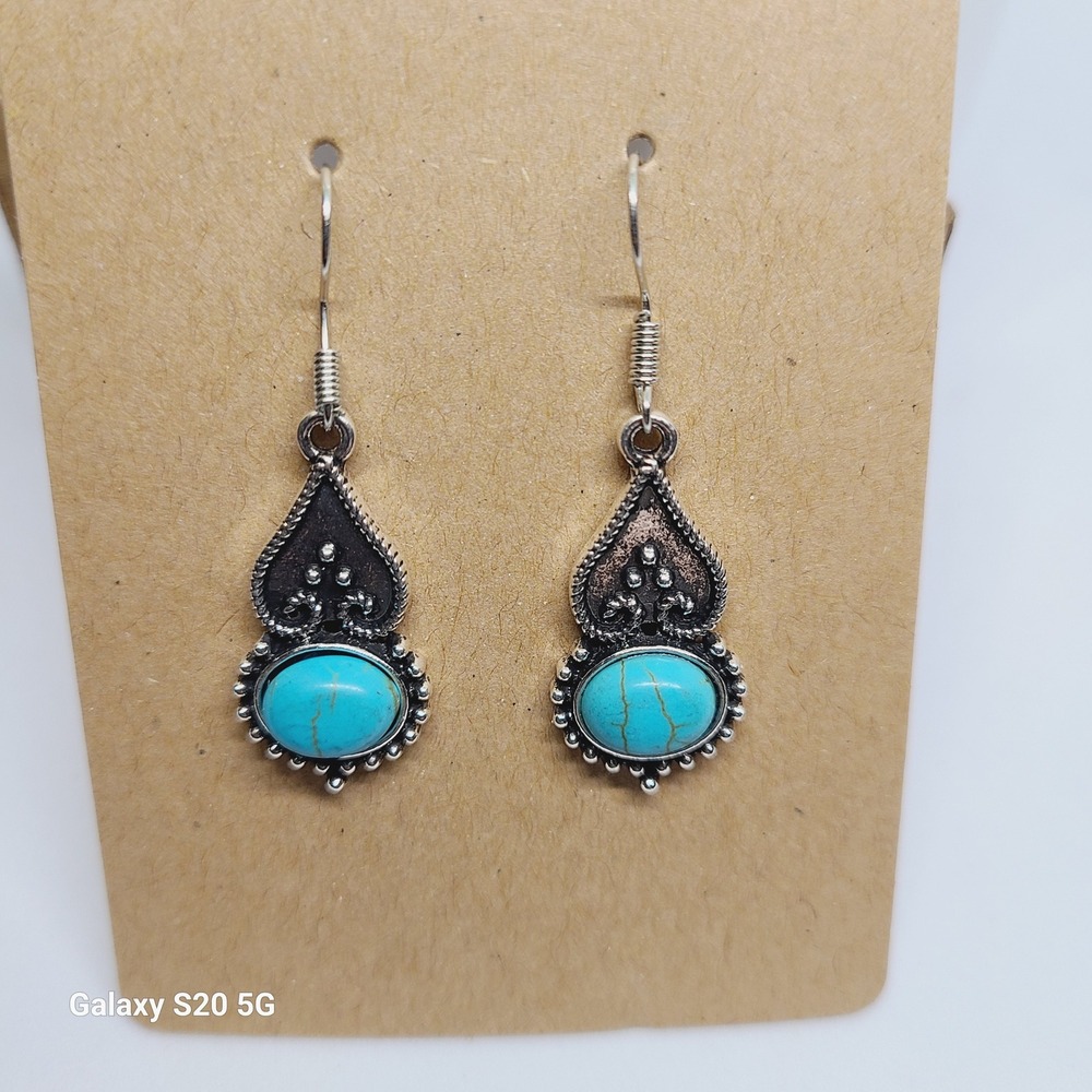 Turquoise Dangle‎ Earrings Silver Tone Boho Style Women's Jewelry